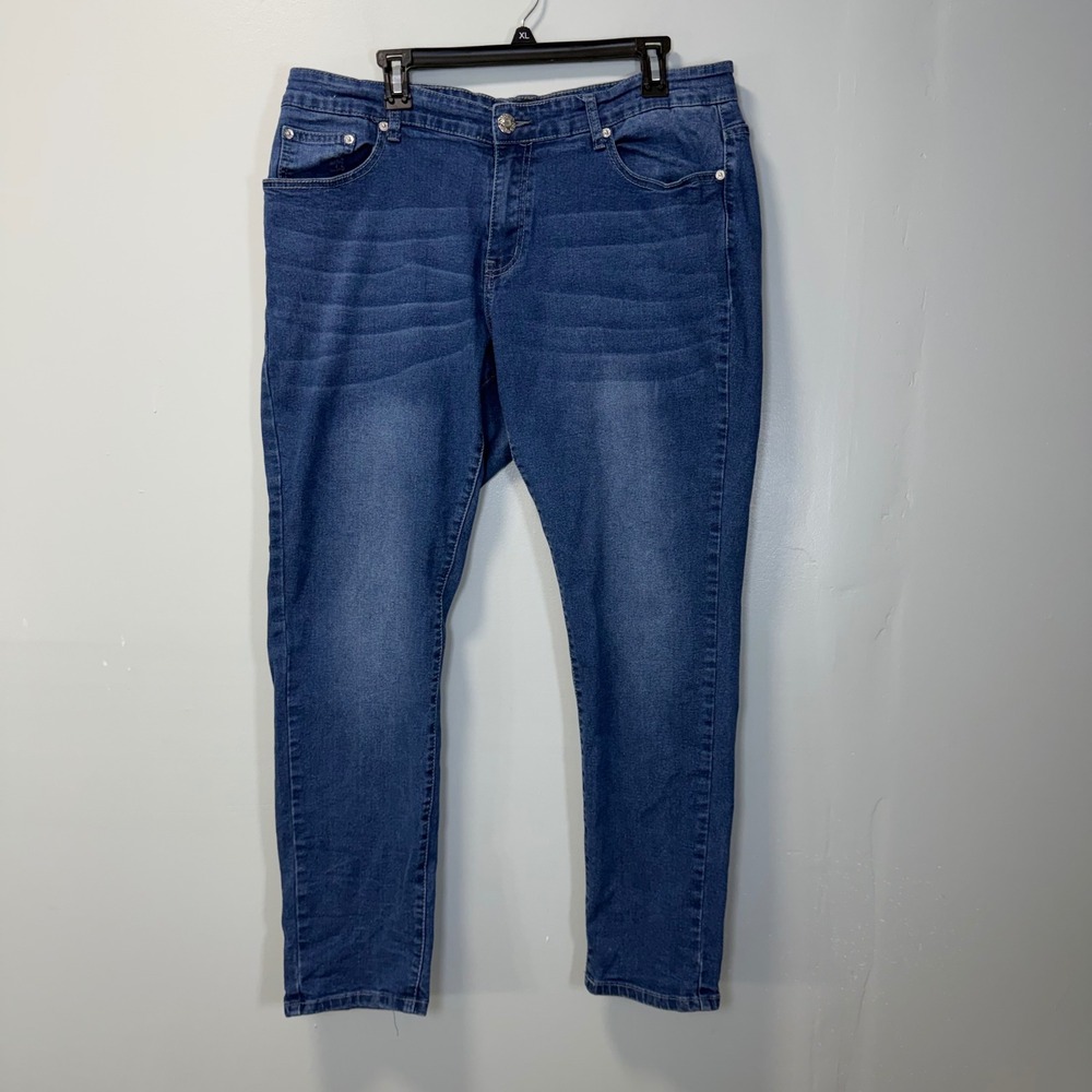 Dkin Jeans Womens 18W Blue Skinny Denim Rhinestone Embroidered Pockets